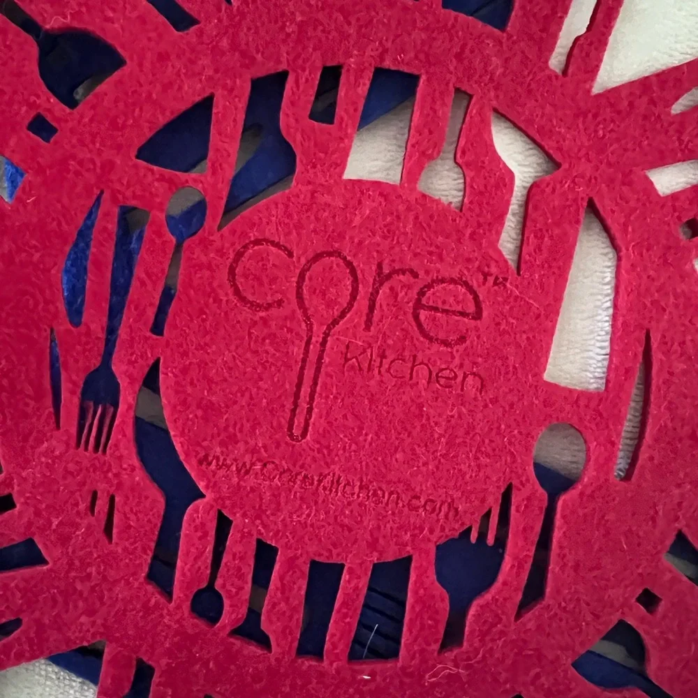 CORE KITCHEN Set of 2 Pot & Pan Felt Protector Pads Red & Blue Utensil Patterned